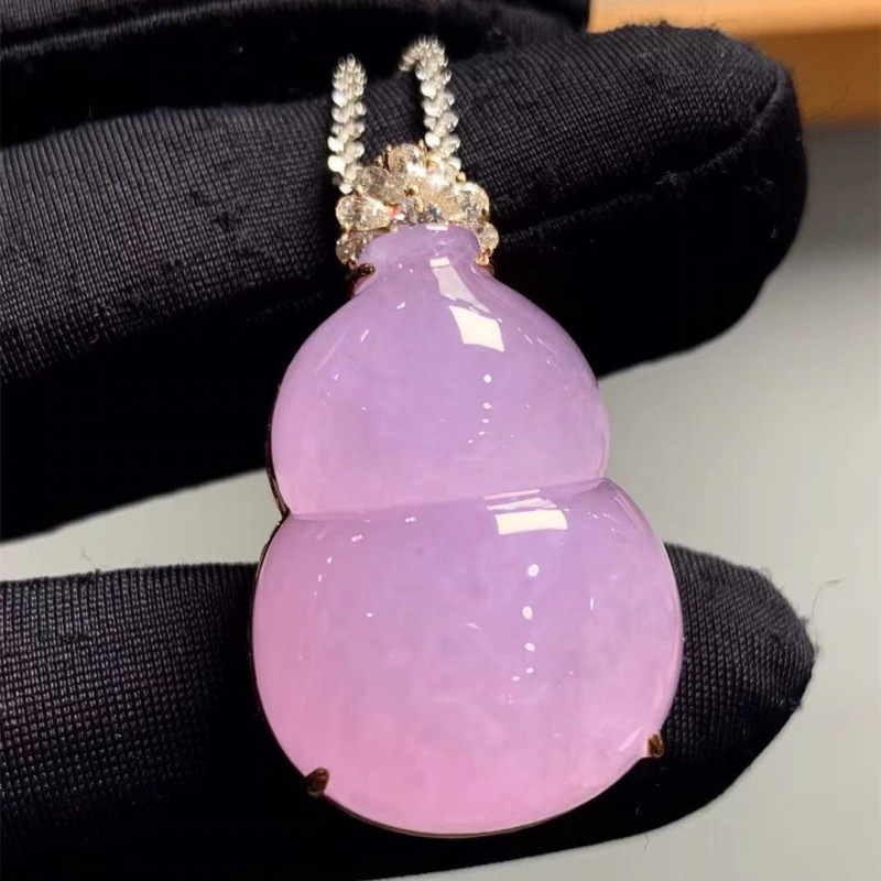 Necklace Pendant - Myanmar Violet Ice Jadeite Gourd with