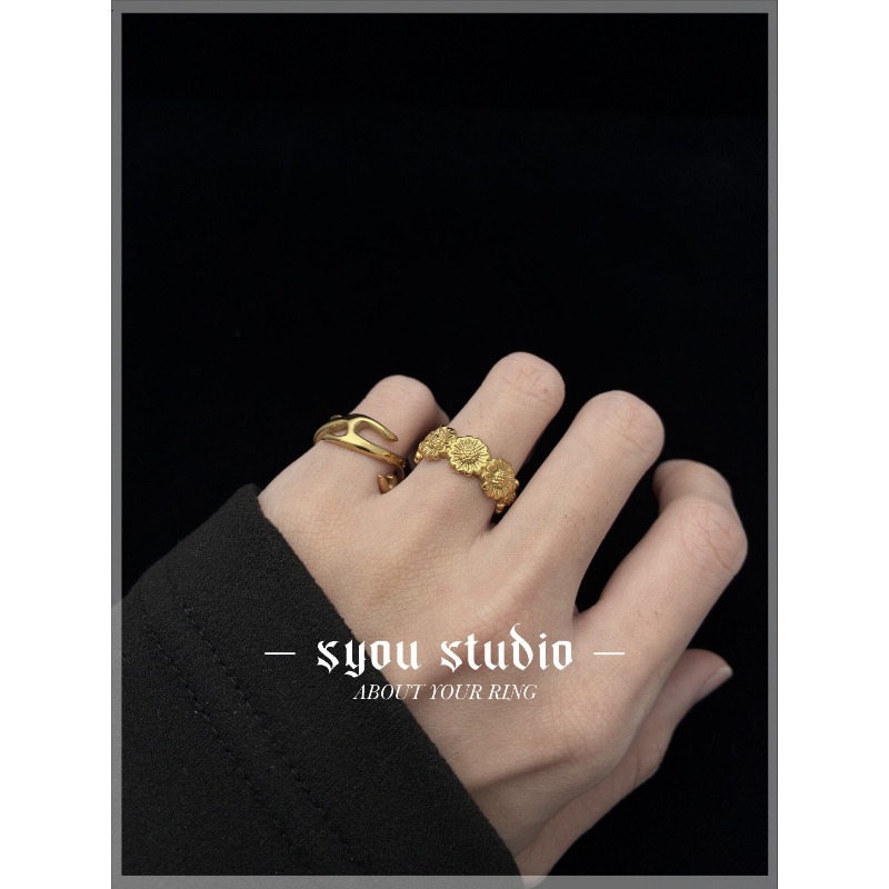 Retro Sunflower Couple Ring, P - Titanium Steel Ring recension och pris