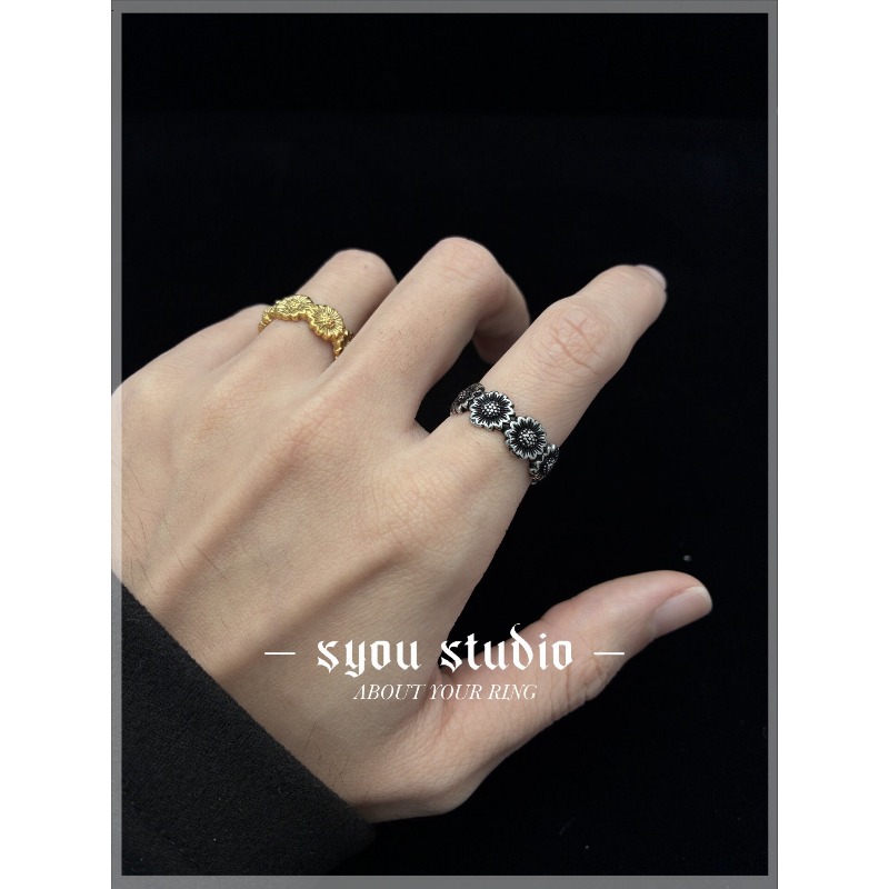 Retro Sunflower Couple Ring, P - Titanium Steel Ring recension och pris