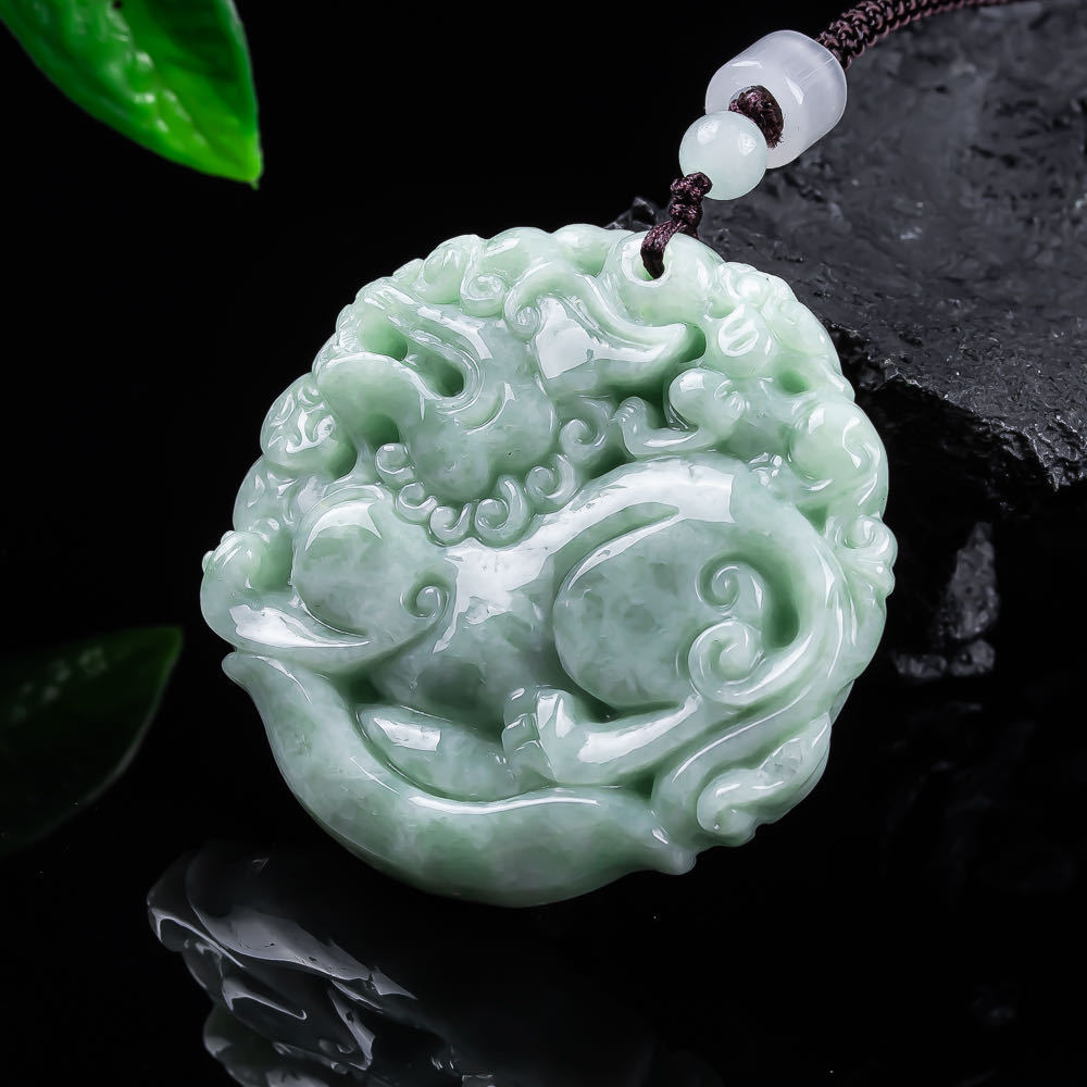 Natural Myanmar Jadeite Pixiu  - Necklace Pendant recension och pris