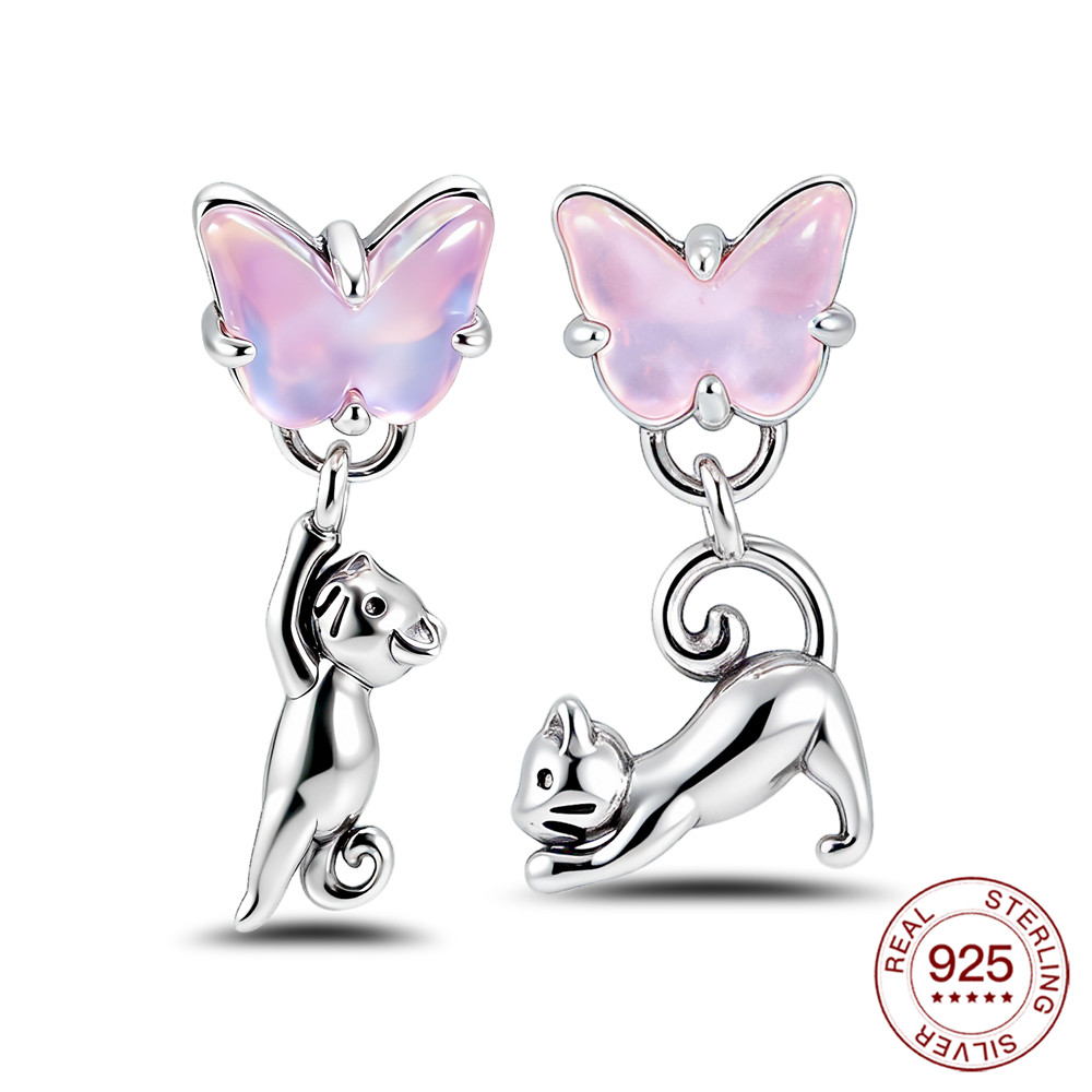 925 Sterling Silver Cat & Butt - Opal Earrings Dangle recension och pris