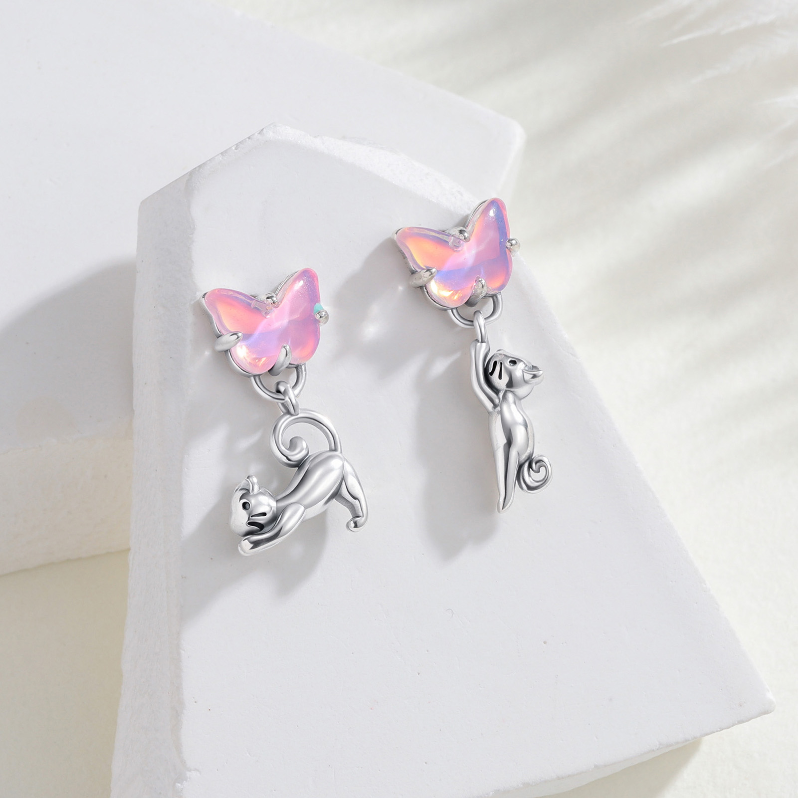 925 Sterling Silver Cat & Butt - Opal Earrings Dangle recension och pris