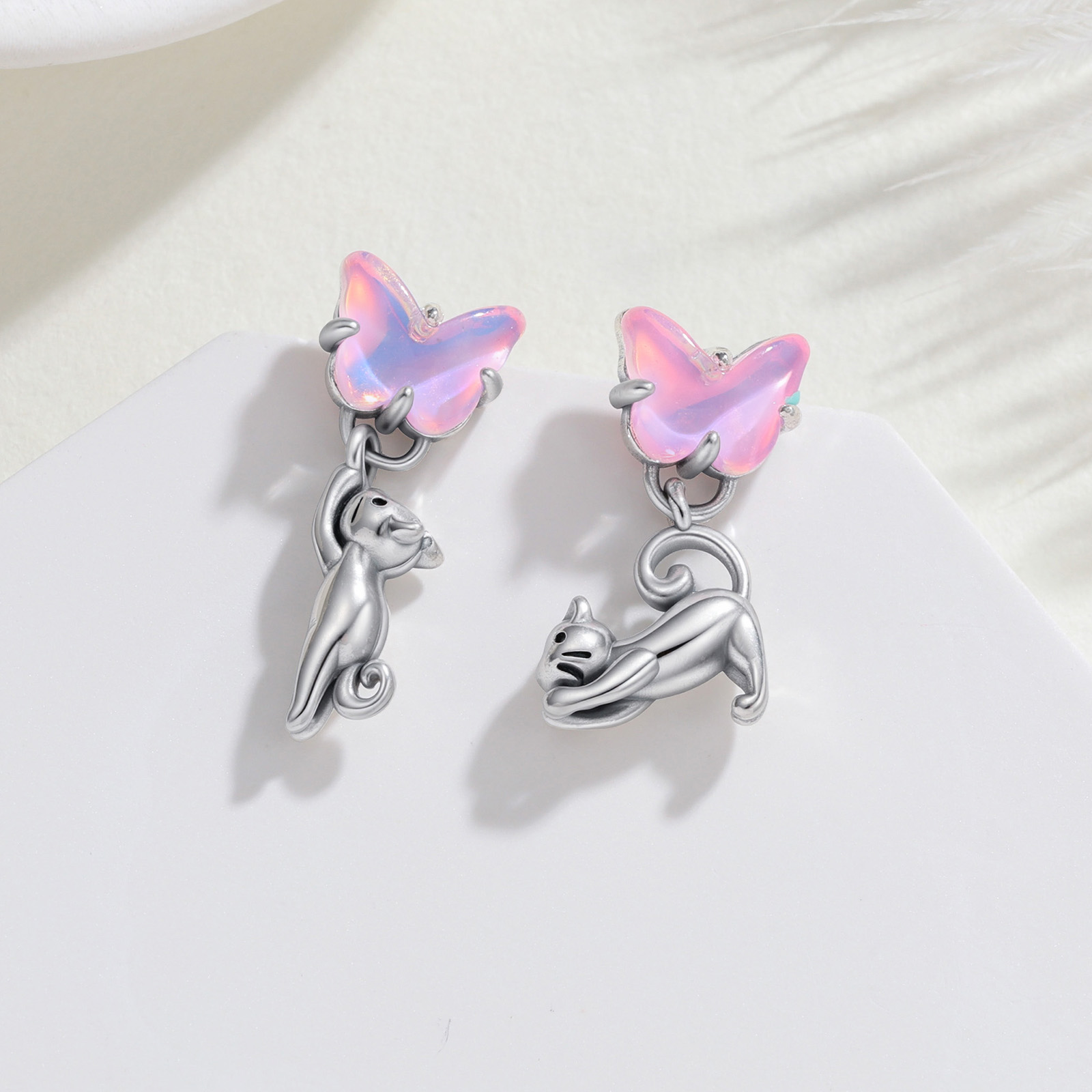 925 Sterling Silver Cat & Butt - Opal Earrings Dangle recension och pris